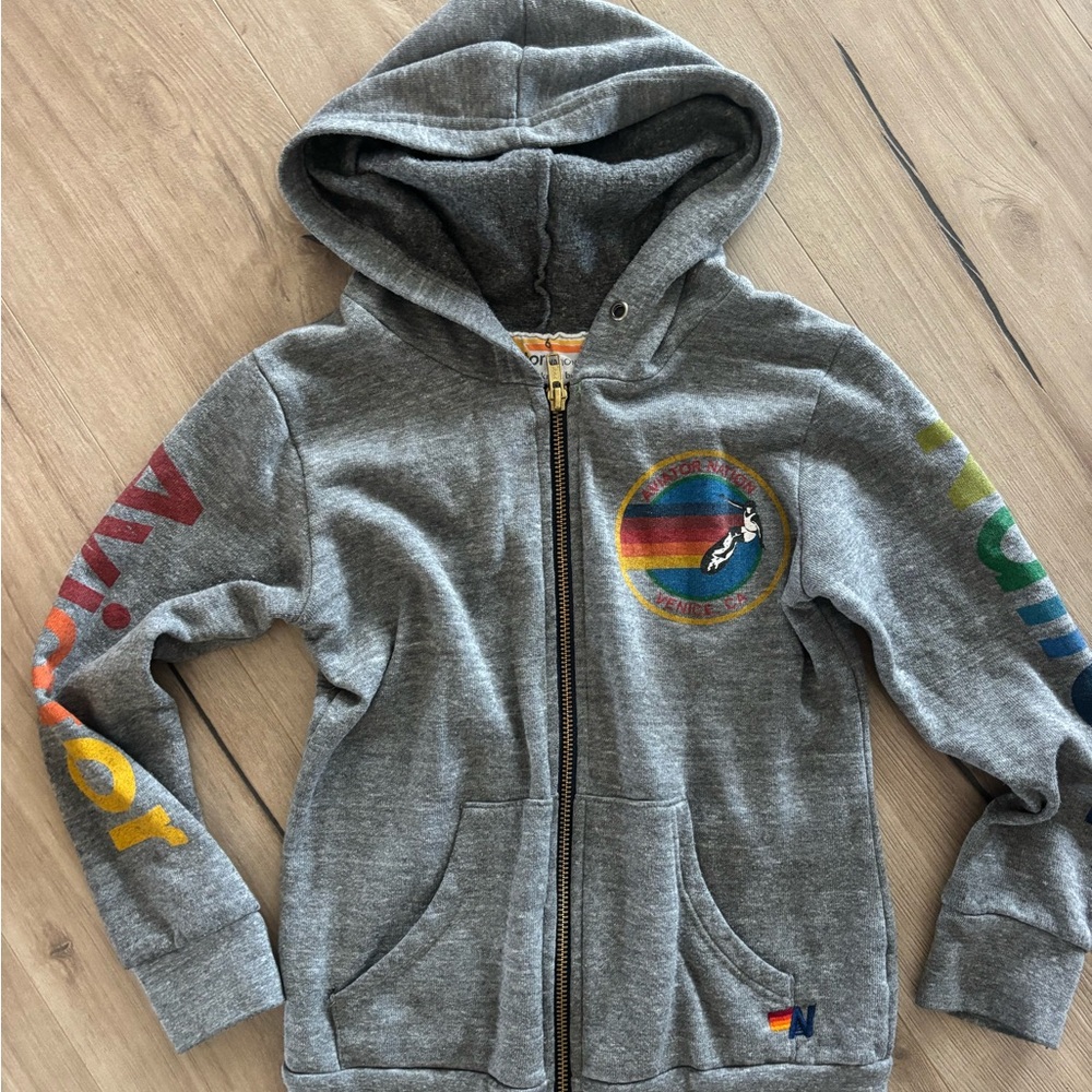 Aviator Nation Gray Hoodie with Rainbow Accents